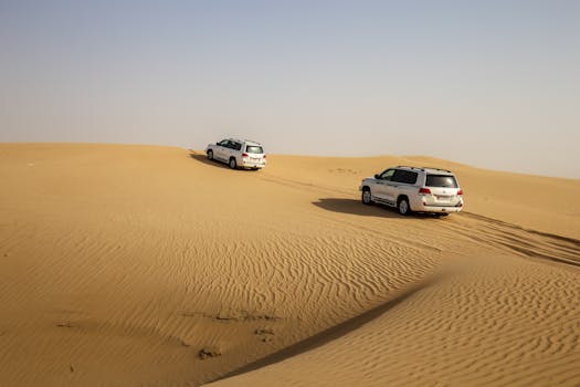 4x4 vehicles traversing sand dunes in Abu Dhabi, showcasing desert adventure and exploration.